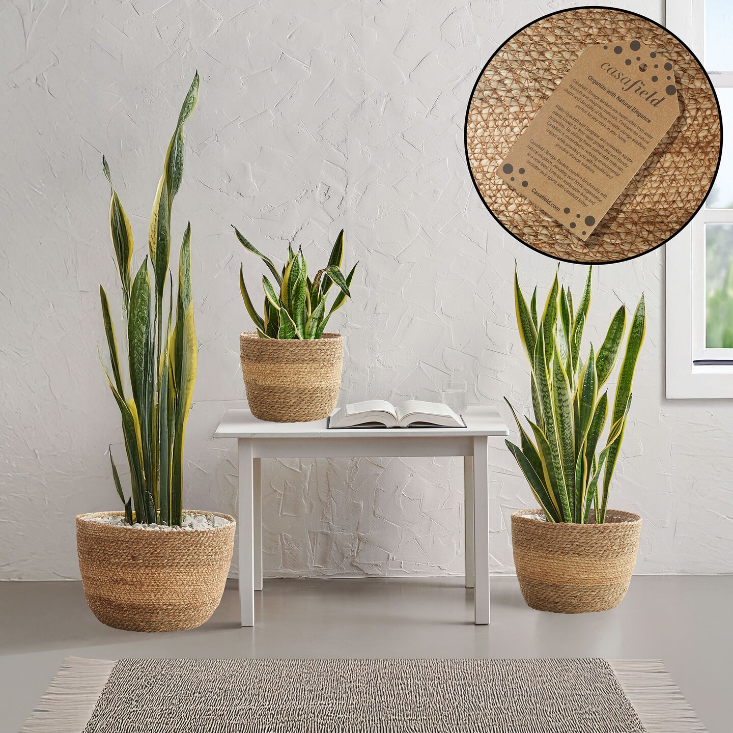 Casafield Set of 3 Seagrass Planter Baskets with Liners, Hand Woven Indoor Flower Pot Covers for Plants, Succulents, Home Decor