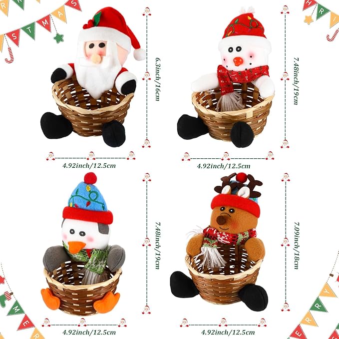4 Pcs Christmas Candy Storage Basket Santa Claus Reindeer Snowman Penguin Candy Basket Christmas Decoration Candy Bowl Dish Xmas Sugar Snack Container for Table Desk Decoration Christmas Gift