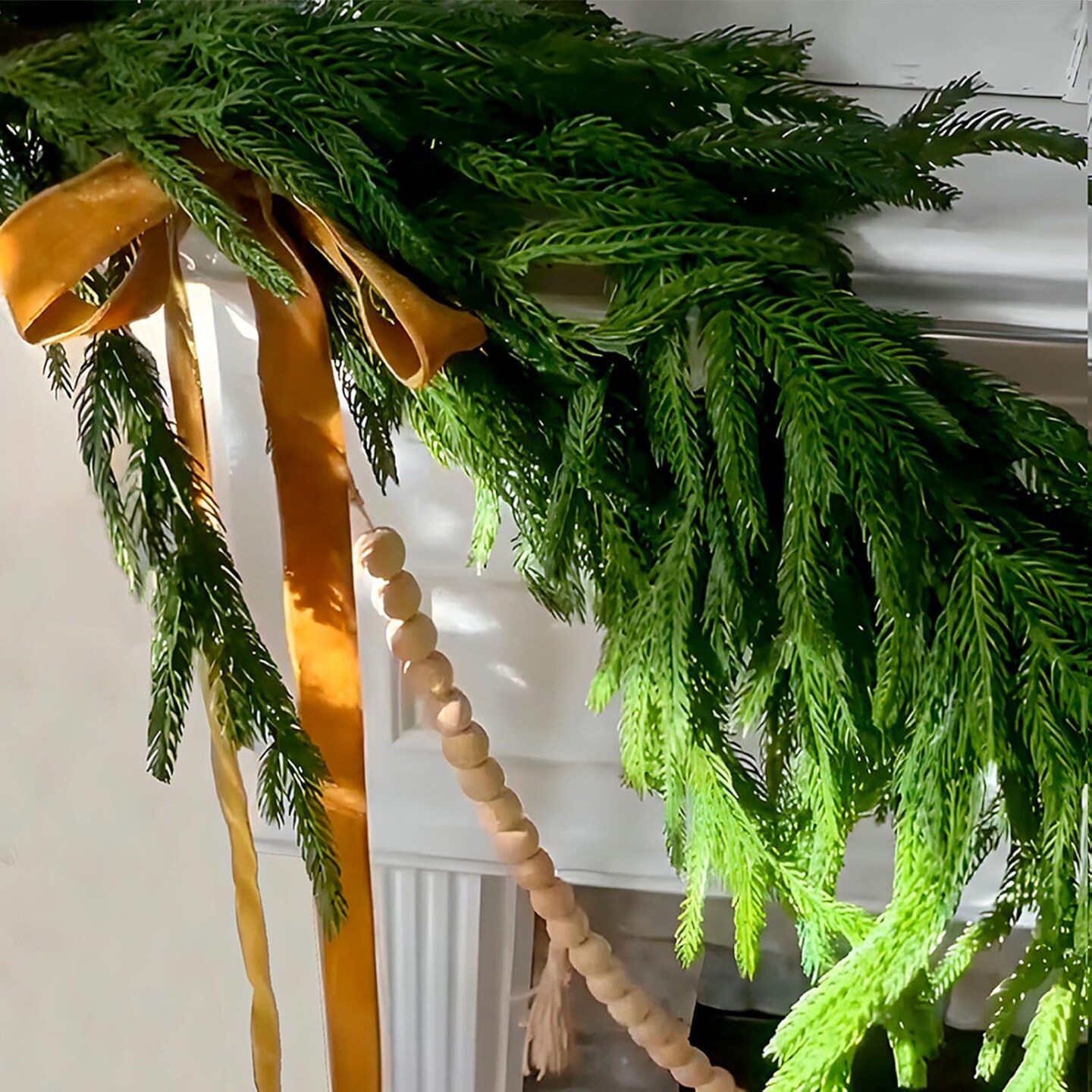 Christmas Decorations - 6 Ft Realistic Norfolk Pine Garland - Artificial Pine Greenery Garlands for Mantle Fireplace Stairs Railing Table Indoor Outdoor Front Door Porch Home Decor