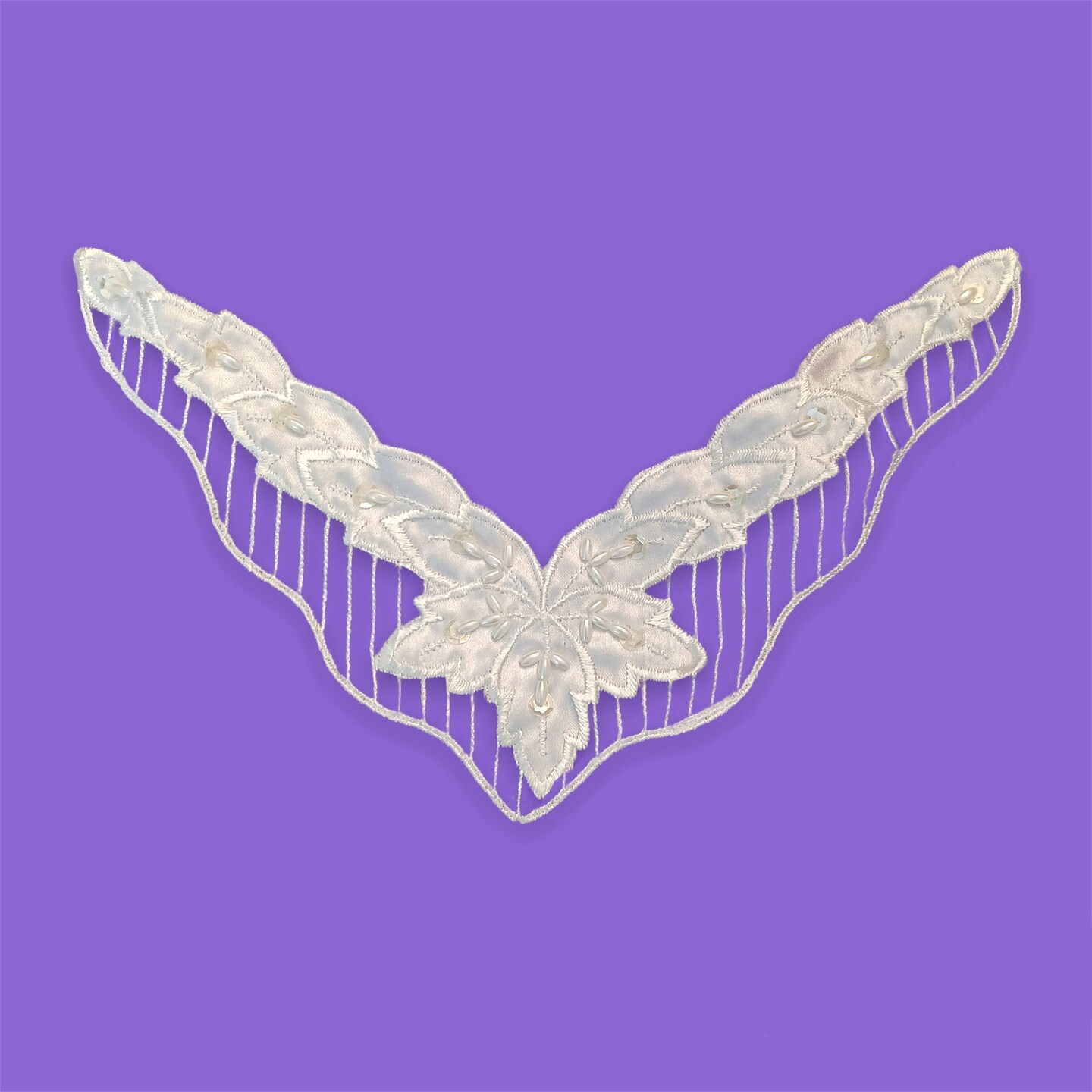 Beaded Lace Applique Embroidered on 100% Polyester Satin 11" x 2.75"