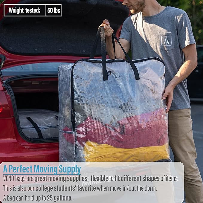4 Pack Moving Bags, Wreath Storage Bag, Garland Container, Moving and Packing Supplies for College. Moving Boxes Alternative, Under the Bed Storage, Storage Bags for Comforter (Clear, 4 Pack)