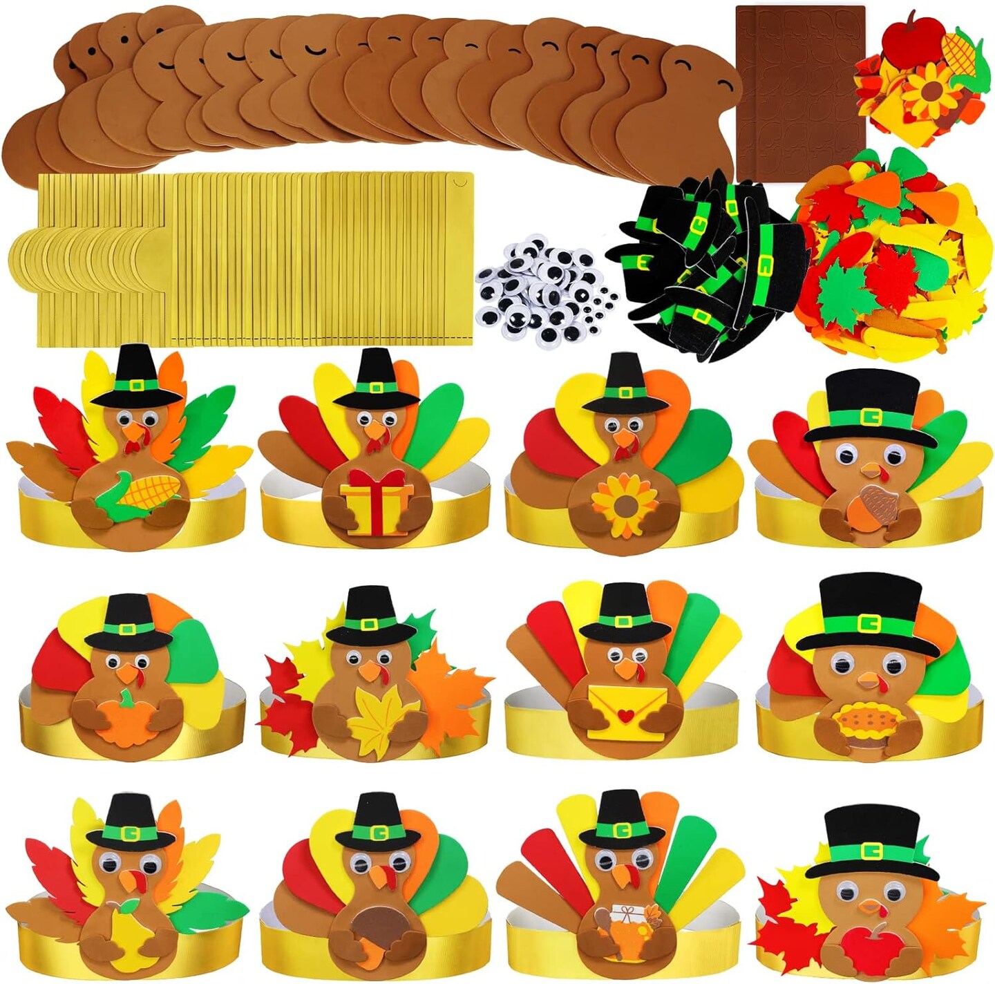 24 Sets Thanksgiving Turkey Headbands Fall Craft Kits