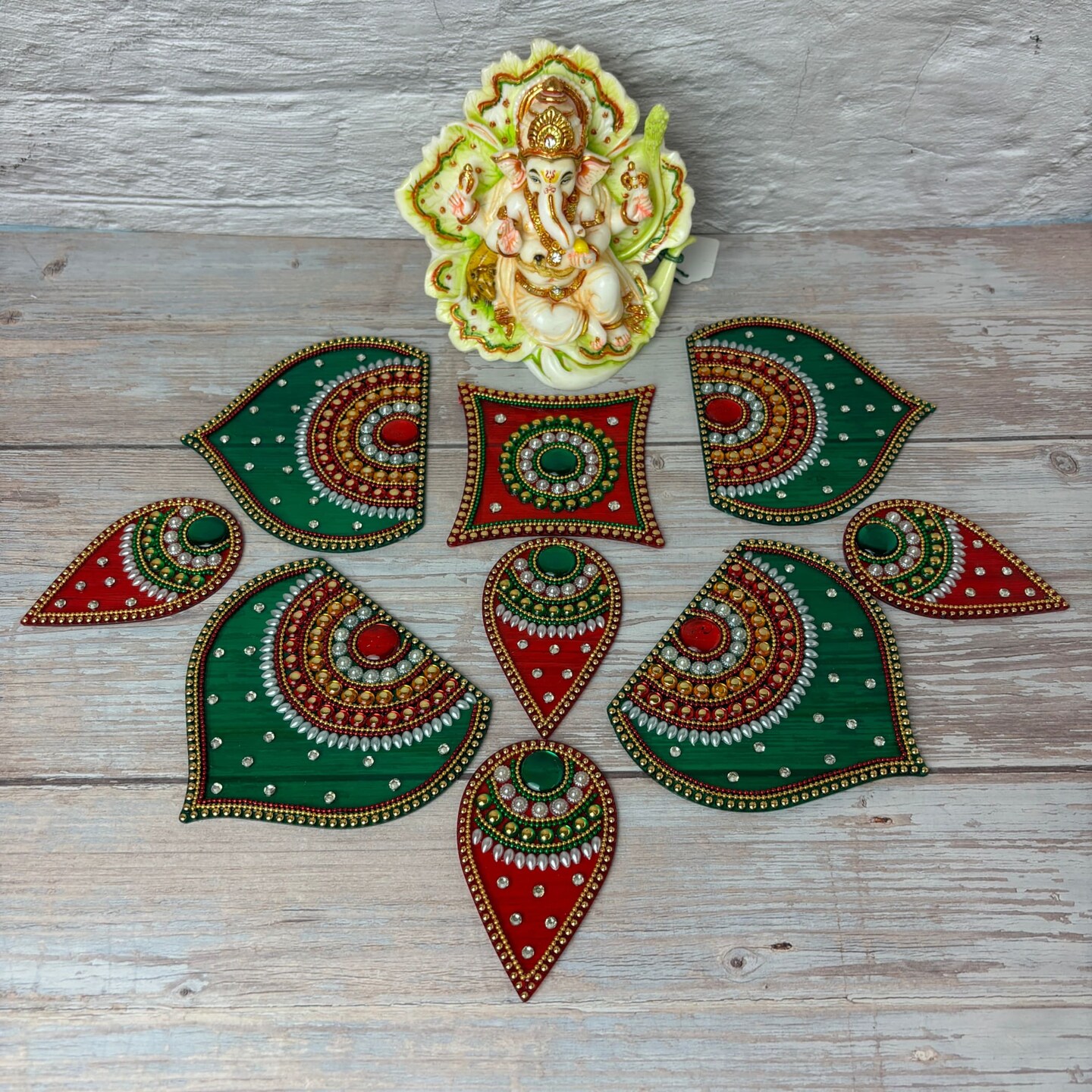 Diwali Acrylic Rangoli Set Decorative Pooja Floor Rangoli with Studded Stones Indian Traditional Multicolor Handmade Reusable Rangoli Set Festive Home Decor Housewarming Gift