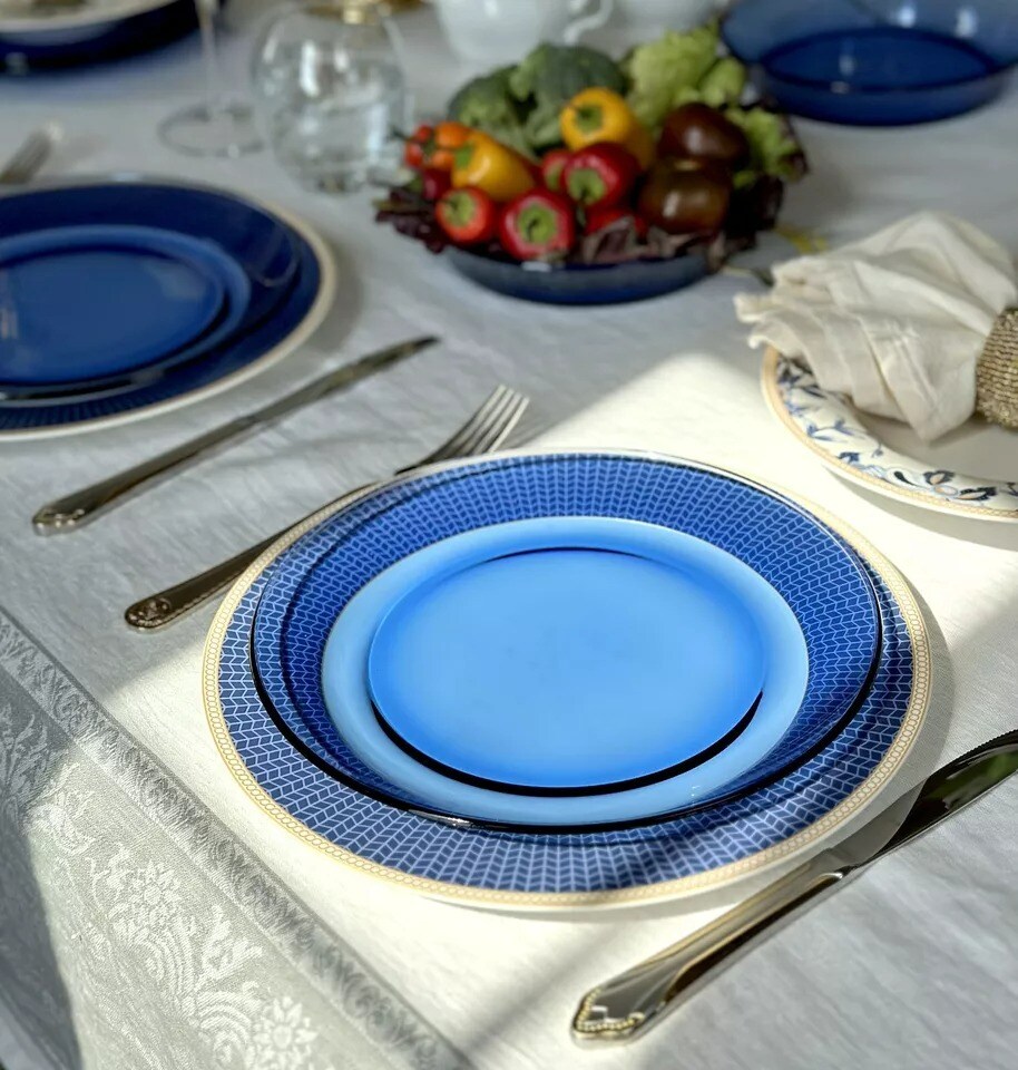 4 pc Cobalt Blue Glass Dessert Plate Glass Side Plate Set Bread Plate 9" Plates