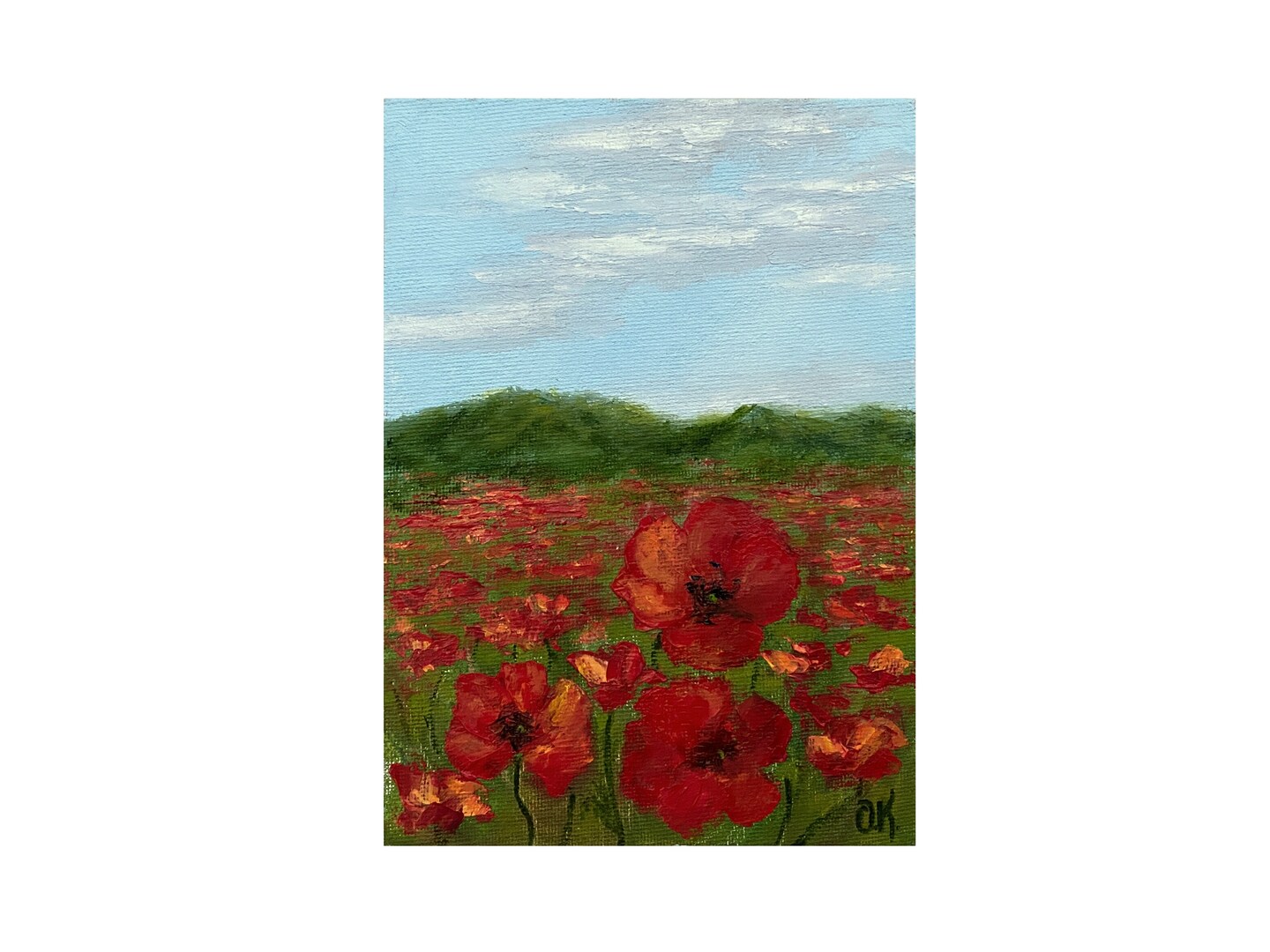 Poppy Field Painting Countryside Landscape Art Impasto Floral