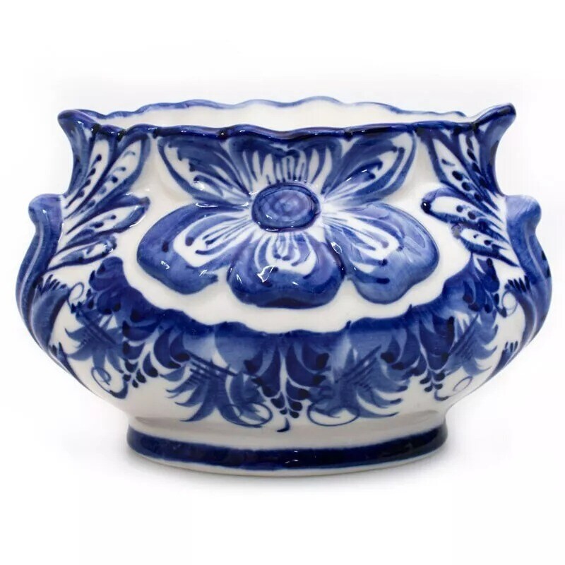 Gzhel Love Porcelain Vase Russian Blue White Pottery Gjel Flower Vase Гжель 5.5"