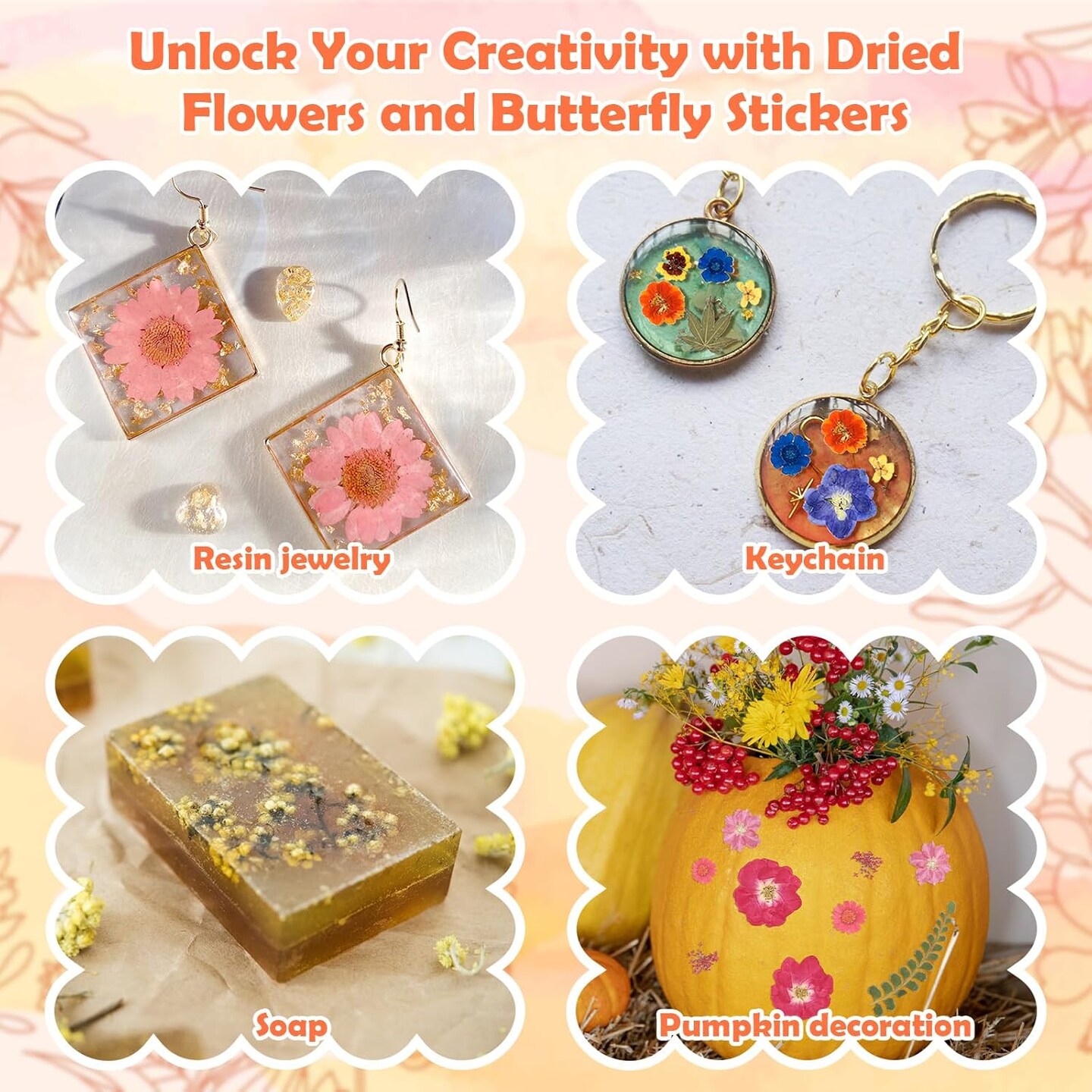 269PCS Dried Pressed Flowers for Resin Crafts – Bulk Real Nature Wildflowers & Leaves Set with Butterfly Stickers, Tweezers for DIY Jewelry, Scrapbook, Candle, Vase, Card & Home Décor