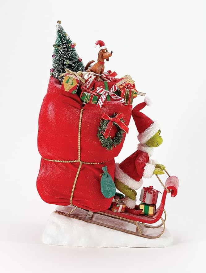How the Grinch Stole Christmas Merry Grinchmas Grinch Figurine, Hand Crafted Collectible Christmas Figurines Home Decor Sculpture Statue 18 Inch, Multicolor