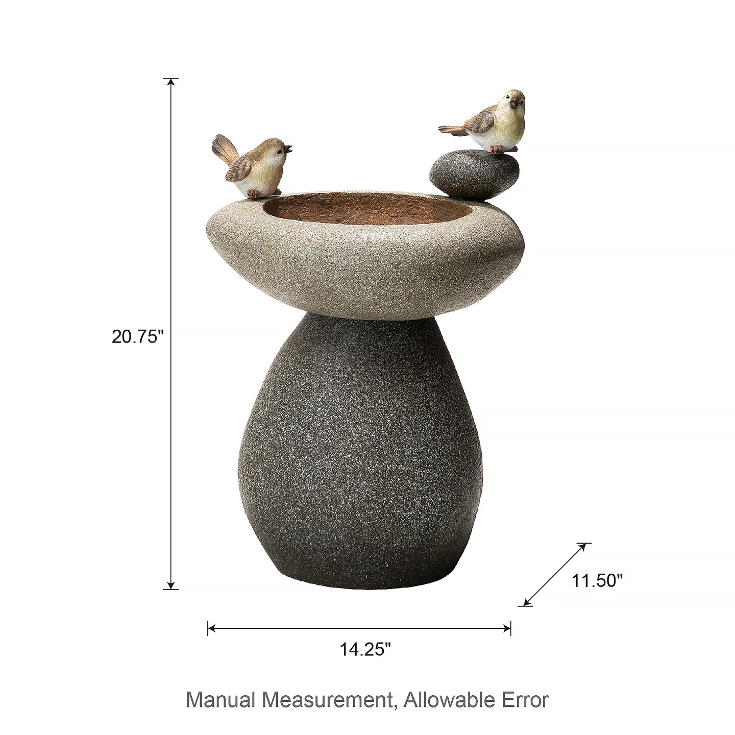 20.75&#x27;&#x27;H Zen-Style Faux Stone Texture Birdbath Polyresin Outdoor Fountain with Birds, Pump and LED Light (KD)