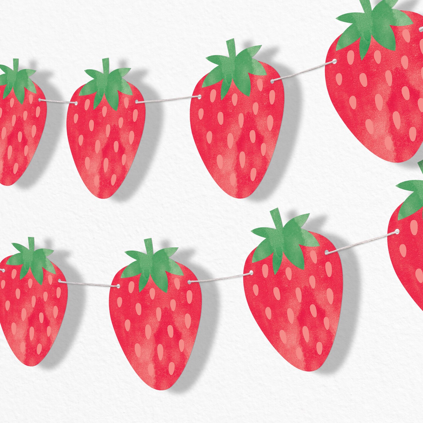 Big Dot of Happiness Berry Sweet Strawberry Garland Banner, Fruit Themed Party Decorations Backdrop, 30 Feet of Cord, 15 Double-Sided Red Strawberries