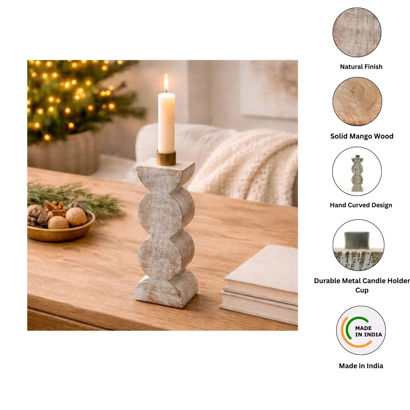 Decorative Wooden Centerpiece Candle Holder | Elegant Candle Stand for a Timeless Touch | 4 X 4 X 12