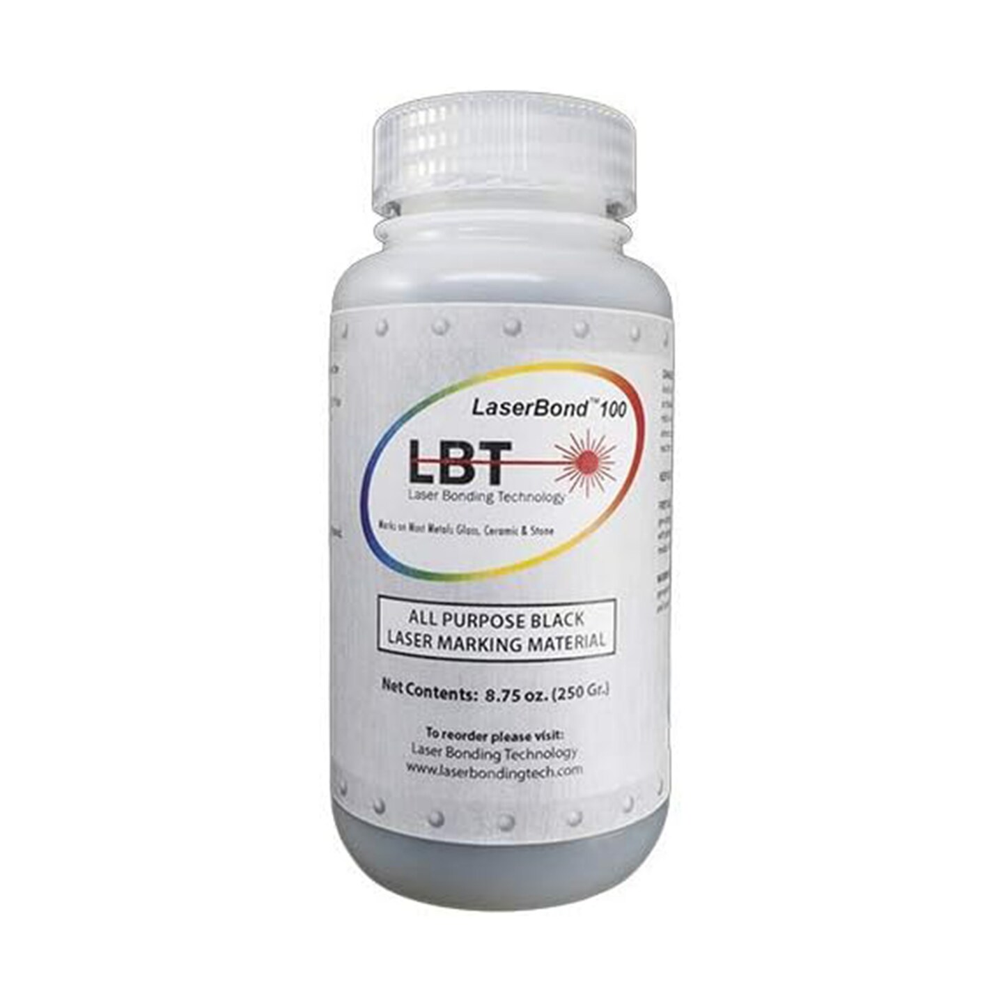 LaserBond 100 Black Laser Marking Ink, Compatible with CO2 Fiber Diode and YAG Laser Engravers, Permanent Marks on Metal Glass Stone and Ceramic (250g)