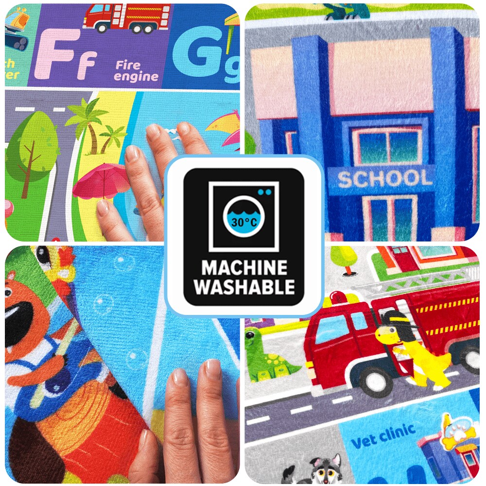 QUOKKA Floor Playmat for Babies Super Soft Plush ABC Play Mat for Kids Toddlers & Infants - Extra Thick (0.8cm) Large Padded Non-Slip Car Nursery Rug with City - Foldable Mat for Playroom