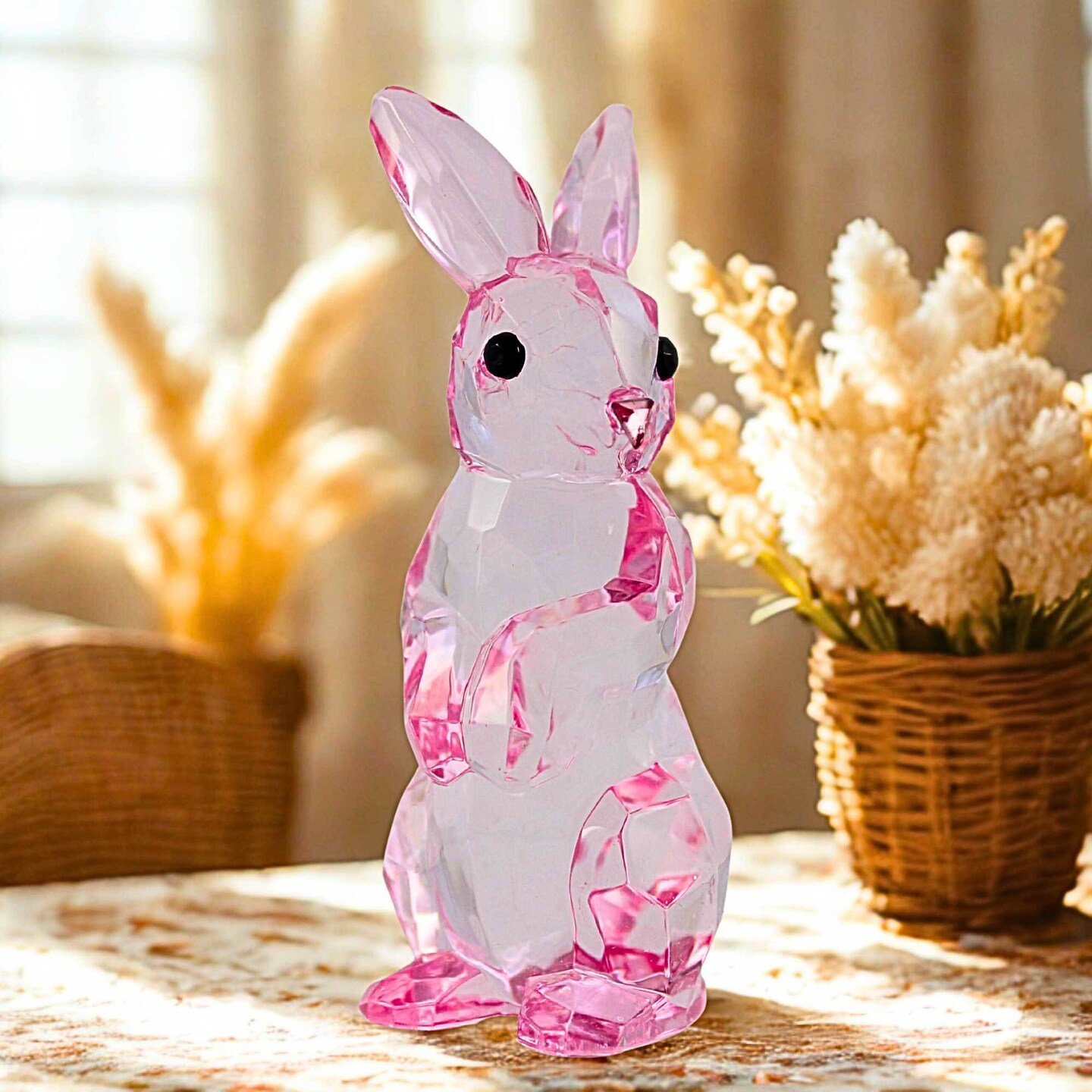 Crystal Expressions 3.5 Inch Springtime Bunny Easter Figurine , Lightweight Spring Decor Easter Rabbit