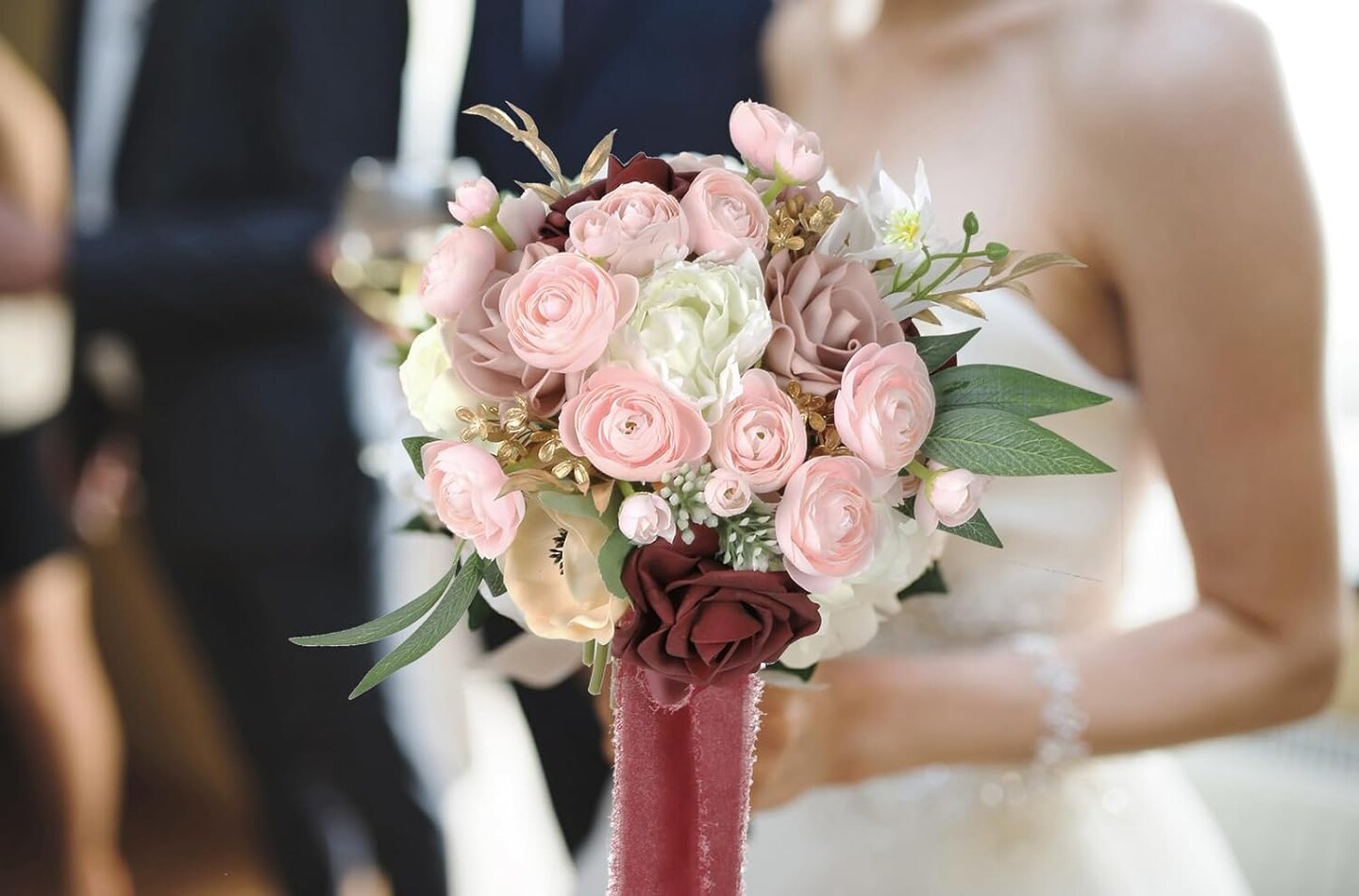 Faux Ranunculus Flowers - 2 Bouquets Small Pink Artificial Ranunculus 12PCS Mini Fake Flowers for DIY Wedding Bouquet Bridal Shower Decor Filler Centerpieces (Blush)