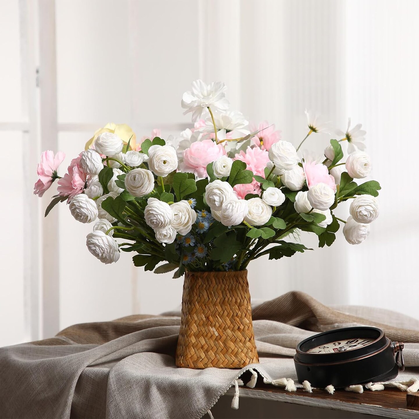 36 Heads 16.5 &#x27;&#x27; Ranunculus Artificial Flowers Faux Silk Mini Ranunculus Flowers Bulk Wedding Filler Flowers for Centerpieces Arrangements Bridal Shower Decor(White)