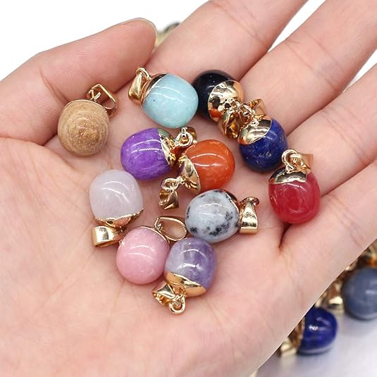 8pcs Natural Stone Pendants,Bean Shape Natural Semi-Precious Stone Pendant Charms&#xFF08;13x18mm&#xFF09; Charms for DIY Jewelry Making Necklace Bracelet