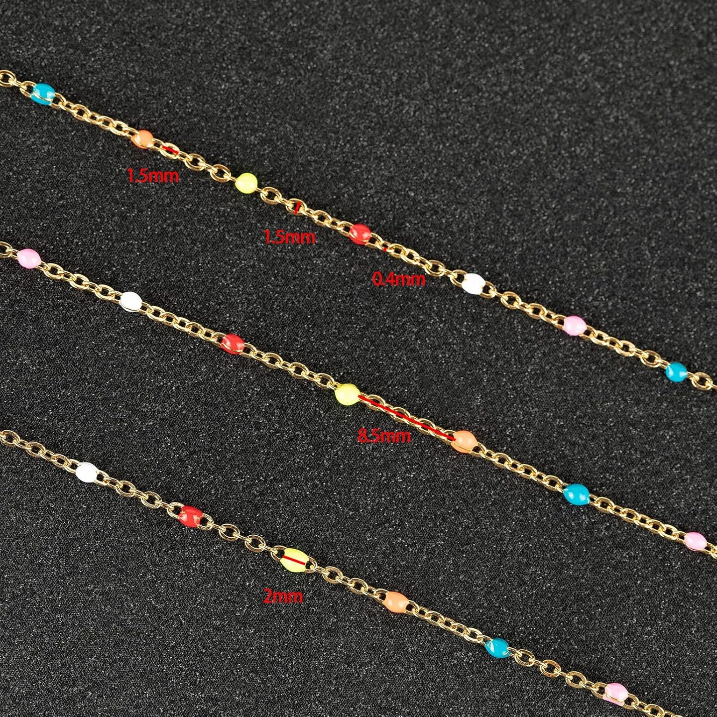 33 Feet/10 Meters Colorful Beaded Stainless Steel Jewelry Chain – Gold Plated Cable Link Chain for Jewelry Making – Includes 10 Lobster Clasps and 30 Jump Rings