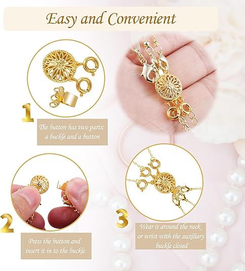 2 Pcs Necklace Layering Clasps Set,14k Gold &#x26; Silver Tangle Free Safety Jewelry Necklace Separator Connector,Closures for Bracelet Jewelry Making