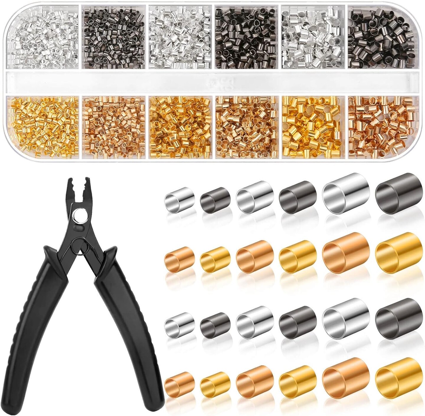 Crimping Beads for Jewelry Making, 2200 Pieces Crimp Tubes with Crimping Pliers for Earring Necklace Bracelet DIY Jewelry Making