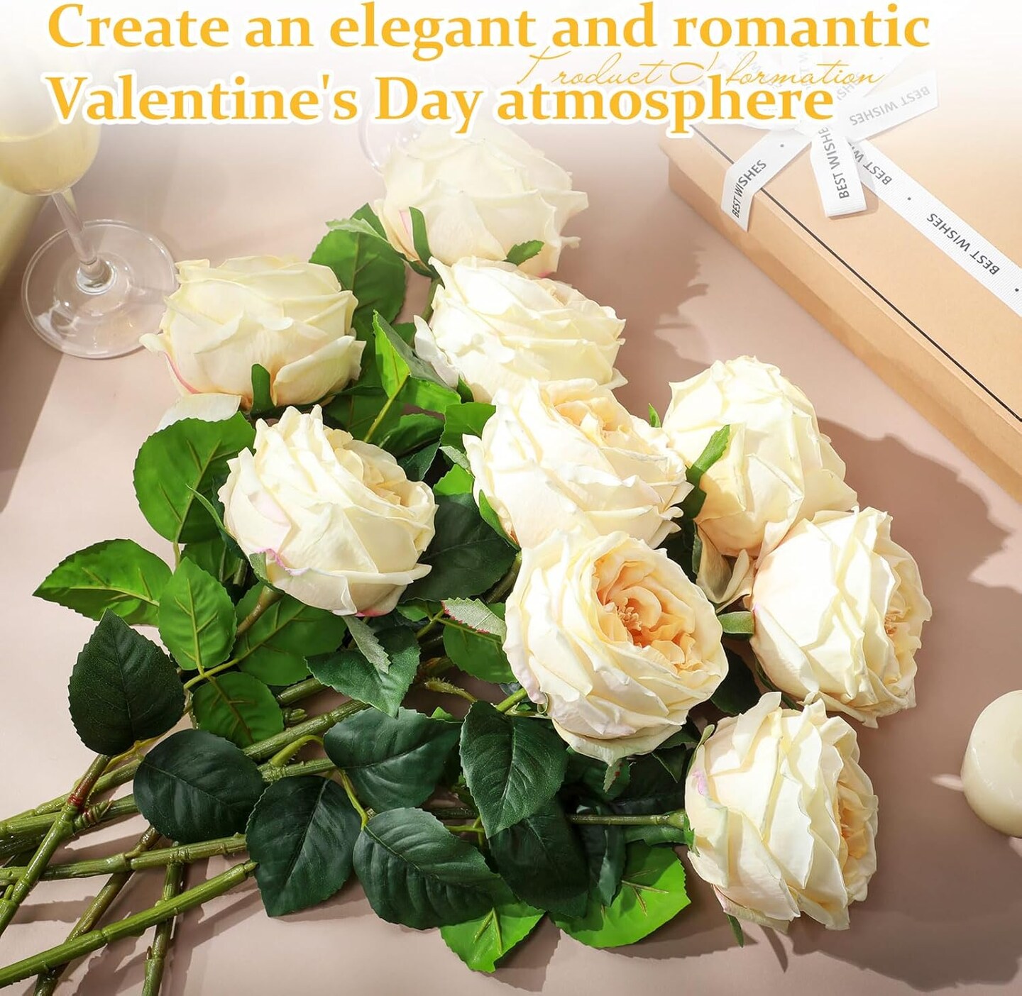 10pcs Real Touch Peonies Artificial Flowers, Faux Austin Rose with Long Stem Look Real Fake Flower for Arrangement Wedding Party Home Kitchen Decor(Champagne)
