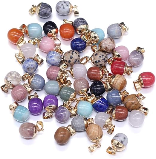 8pcs Natural Stone Pendants,Bean Shape Natural Semi-Precious Stone Pendant Charms&#xFF08;13x18mm&#xFF09; Charms for DIY Jewelry Making Necklace Bracelet