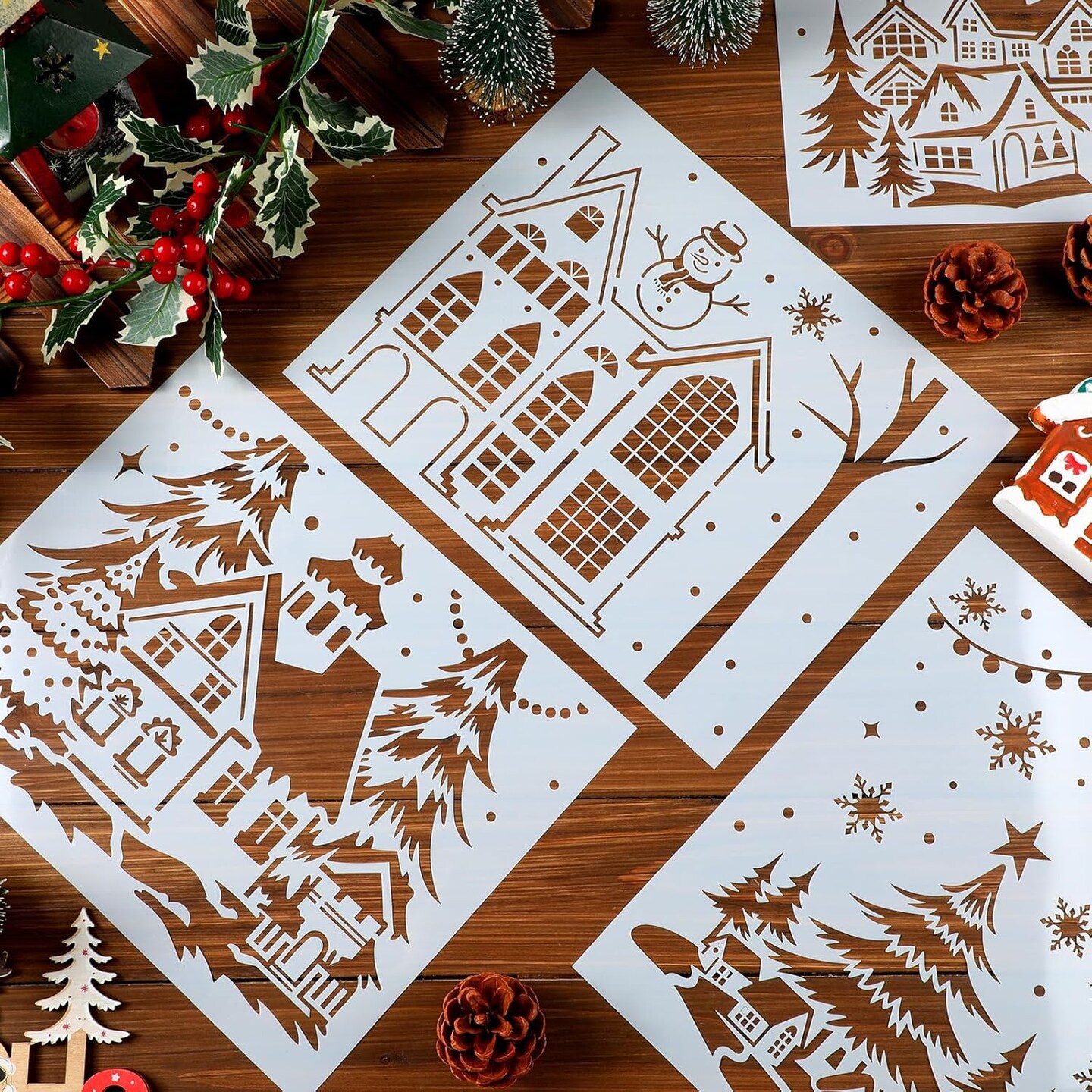12 Pcs Christmas Stencils for Window Glass 13.78 x 11 Inch