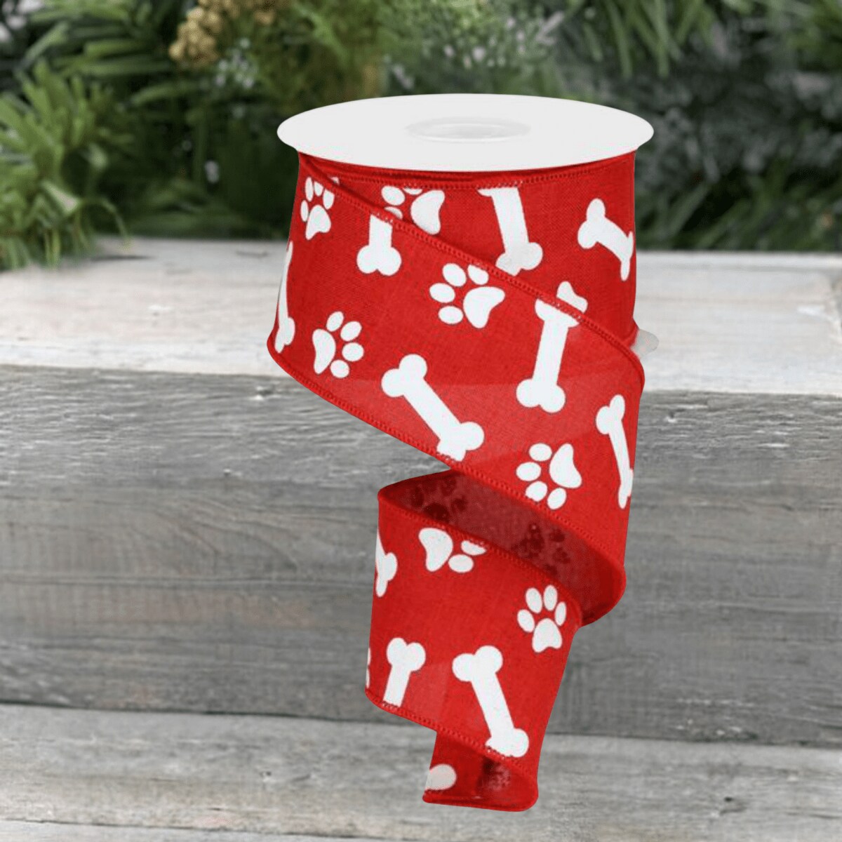 2.5&#x22; Paw Print Royal Ribbon: Red &#x26; White (10 Yards)
