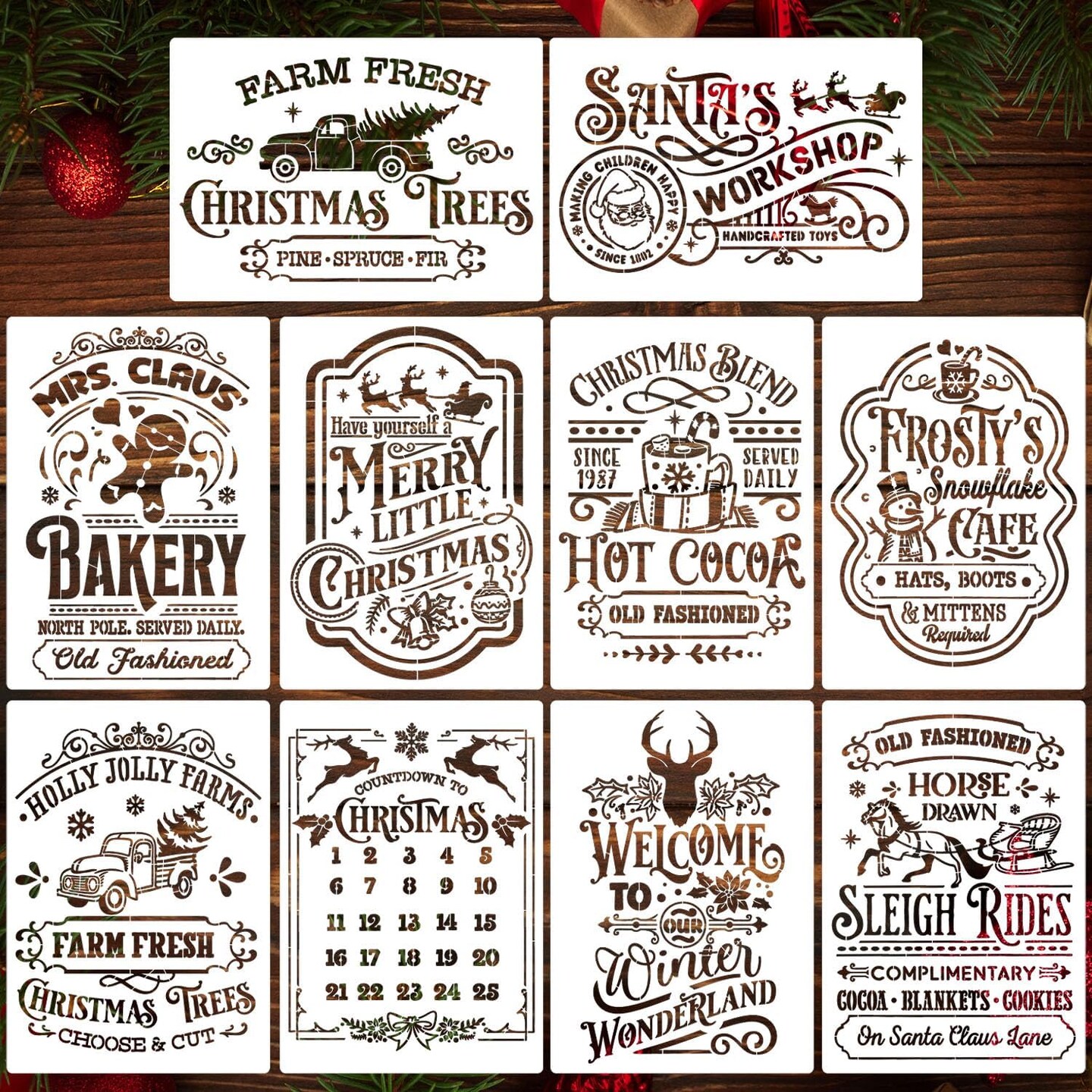 Christmas Stencil Holiday Stencils for Painting on Wood 12"L x 8"W