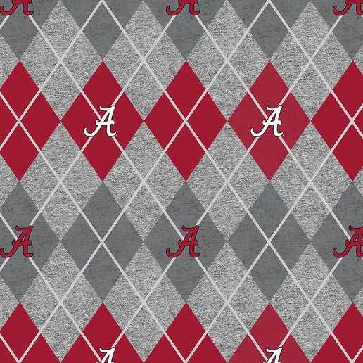Licensed NCAA University of Alabama Gray Argyle Fleece AL-1148 Fabric by the Yard