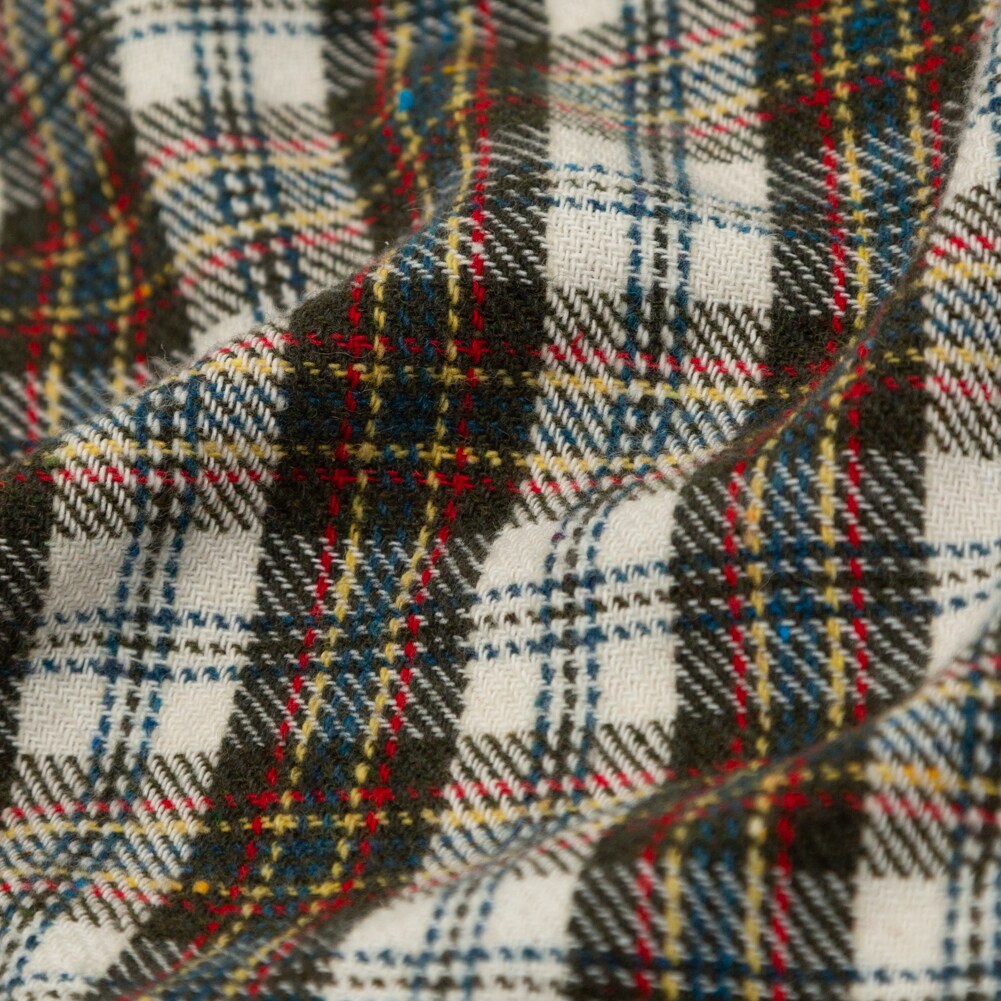1 Yard Italian Antique Gold Forest Teal and Oatmeal Plaid Wool Twill Coating 61 inch Width