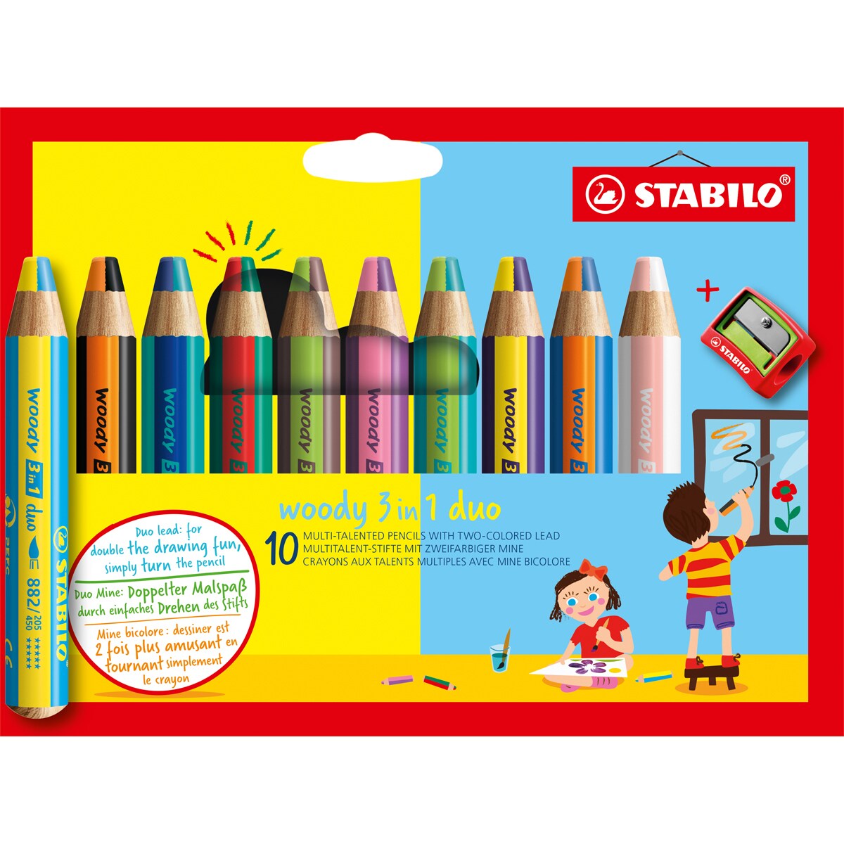 Stabilo Woody 3 in 1 Duo Pencils - Set of 10, Assorted Duo