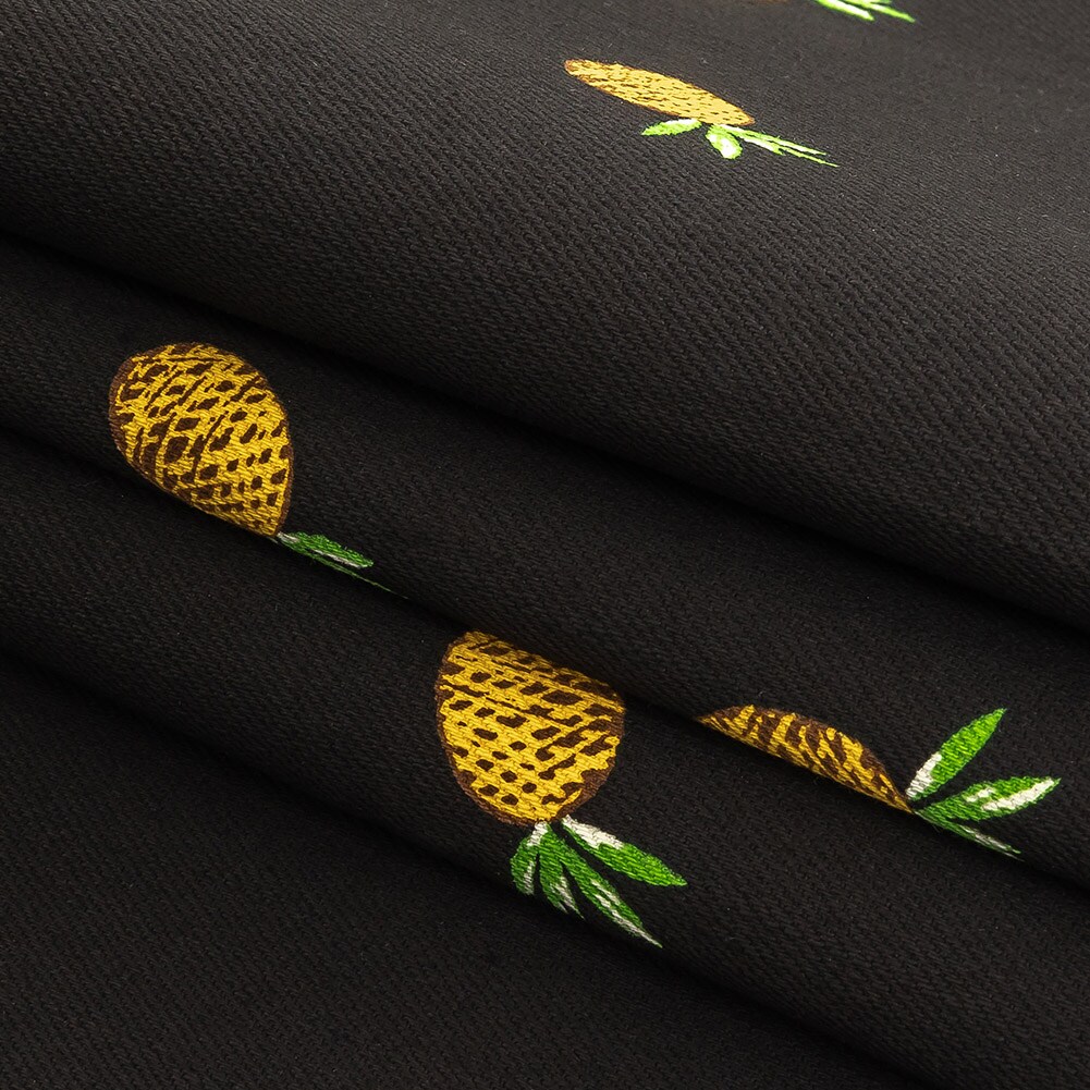 1 Yard Black and Yellow Pinapples Printed Stretch Cotton Denim 52’’ Width