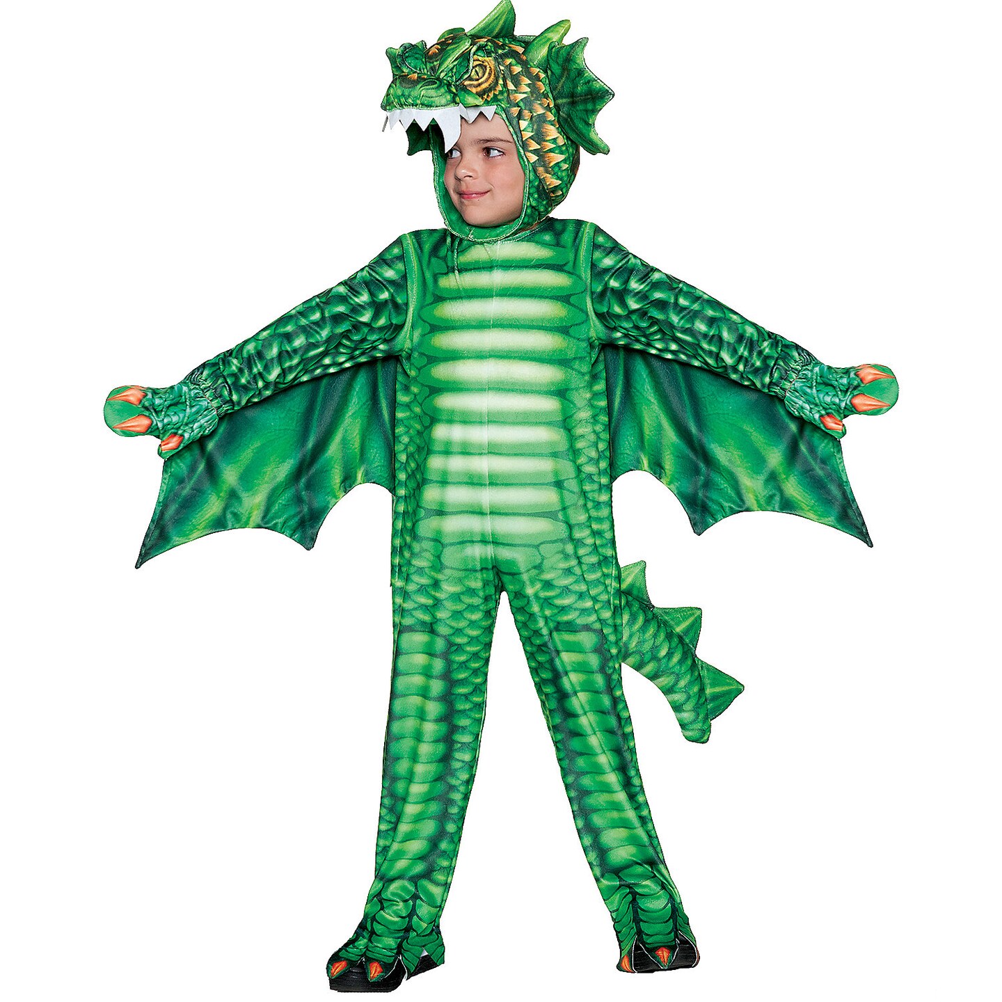 Toddler Green Dragon Printed Costume with Hood Wings Tail and Claw Covers