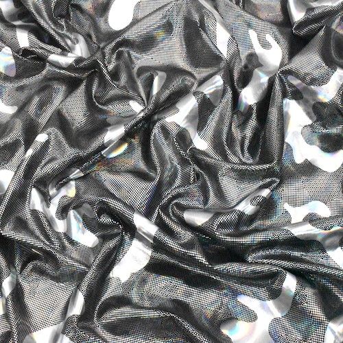 Holographic Silver Camo Printed Stretch Activewear Fabric By the Yard