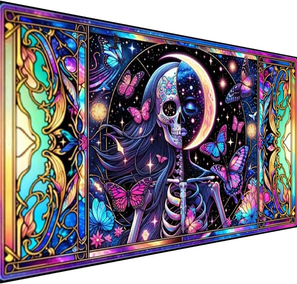 5D Large Diamond Art Painting,Skull Butterfly Diamond Art Kits for Adults,DIY Full Drill Crystal Rhinestone Arts and Crafts,Colorful Skull Art Painting with Diamond Home Wall Decor 27.5 X 15.7inch
