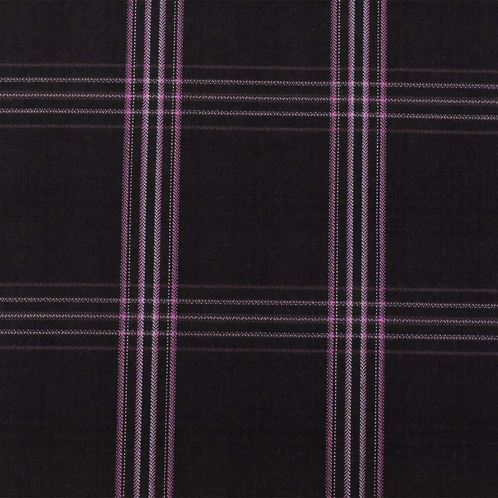 Black-Purple-Multi Plaid Wool Poly Herringbone Twill Woven Suiting Fabric By the Yard