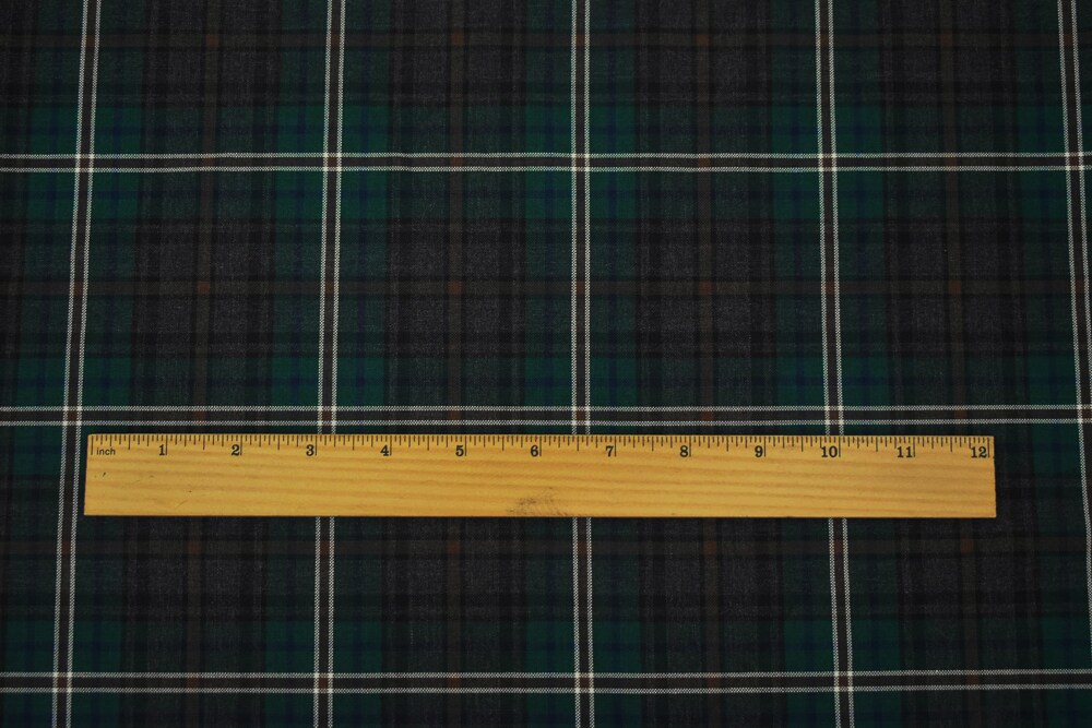 Brown-Green-Multi Wool Polyester Plaid Woven Shirting Fabric By the Yard