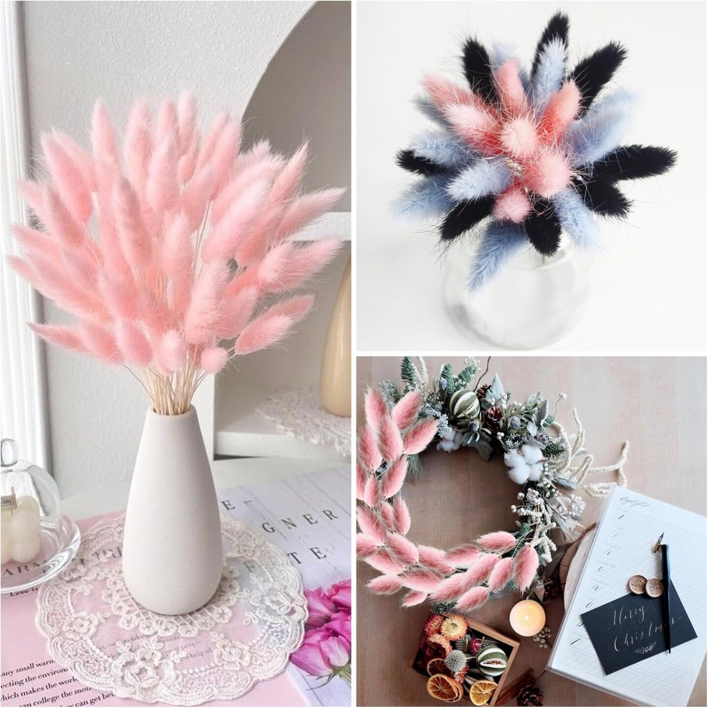 120 PCS Pink Dried Pampas Grass Decor, 17-inch Pompas Floral(Pink)