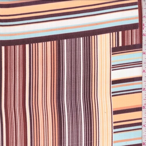 Peach/Plum/Blue Stripe Block Chiffon Fabric By the Yard