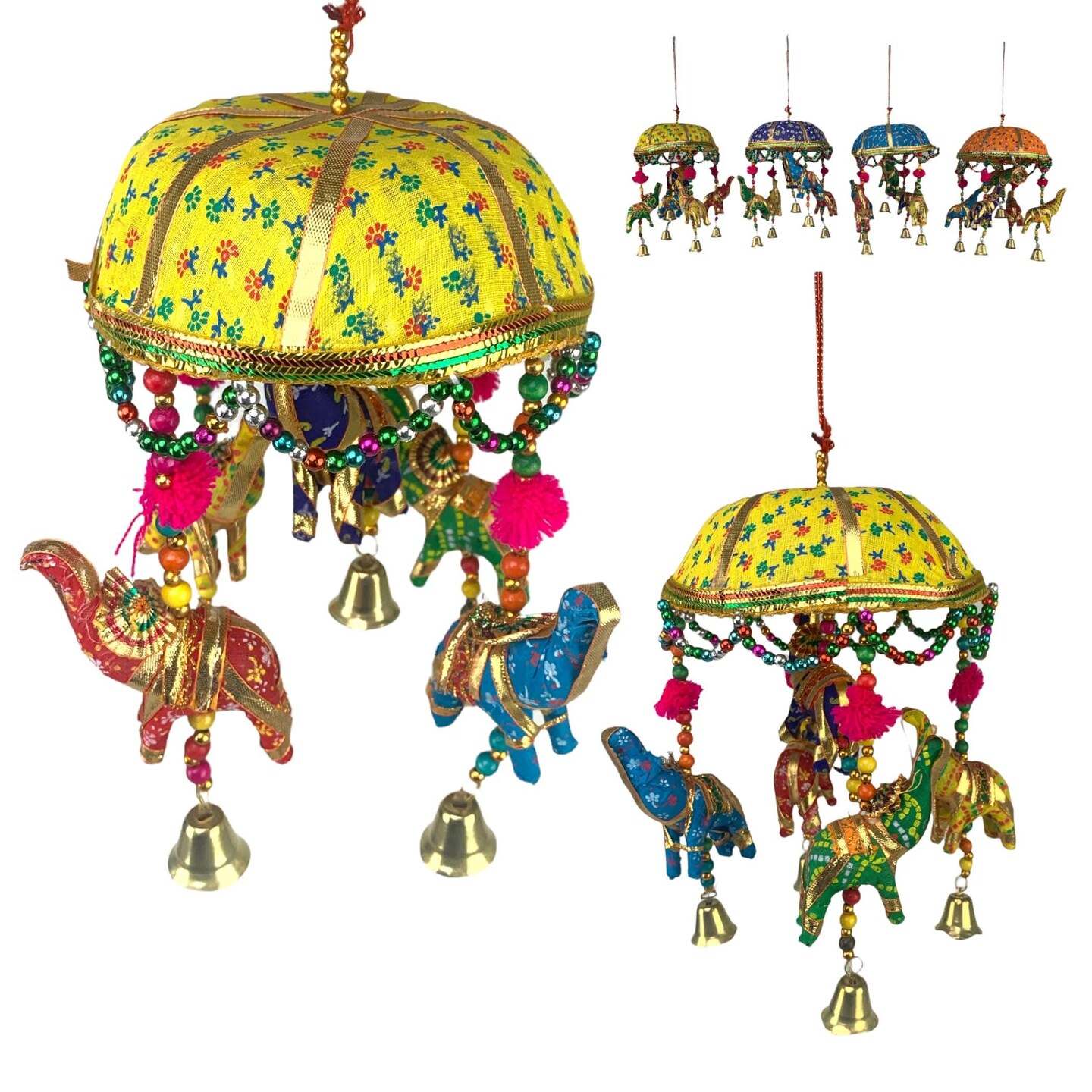 Elephant Umbrella Door Hanging Rajasthani Wall Window Feng Shui Hanging Handicraft Traditional Ethnic Latkan Toran with Tokri for Home Office Decor Decorative Ornament Party Decor