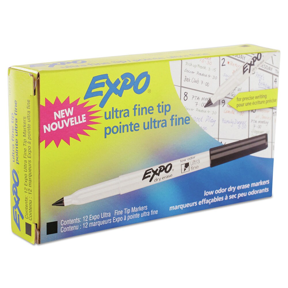 EXPO Extra-Fine Bullet Tip Low-Odor Dry-Erase Marker - Black (1-Dozen)