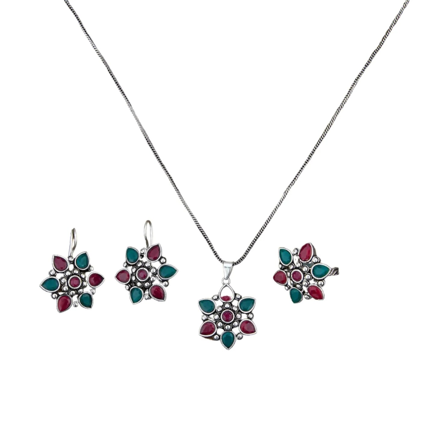 Women South Indian Stone Adjustable Pendant Jewelry Set ?? Traditional Ethnic Oxidized Bollywood Look Necklace Set