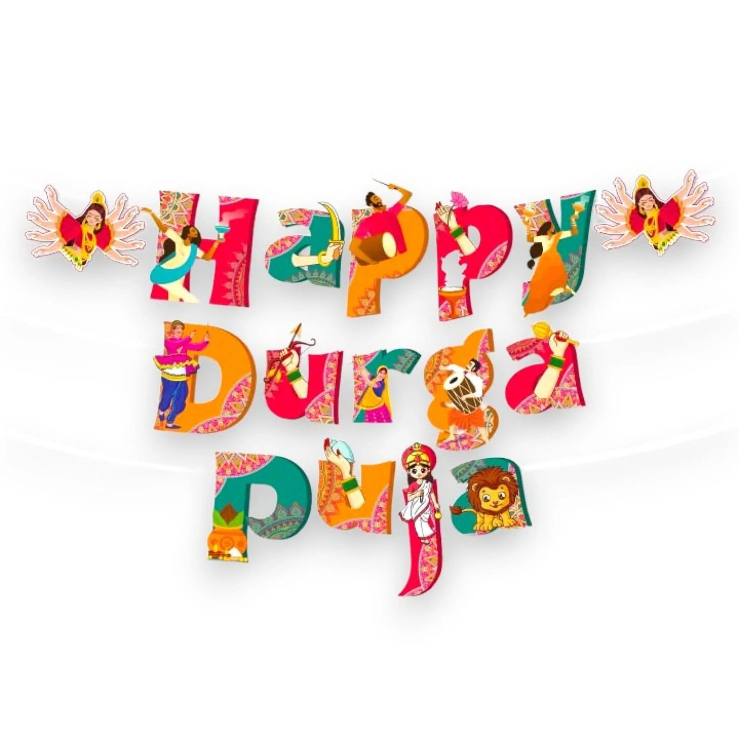 Happy Durga Puja Banner for Hindu Navratri Festival Celebration Bunting Diy Home Temple Indoor Outdoor Decoration Indian Party Supplies Durga Pooja Decor Ideas