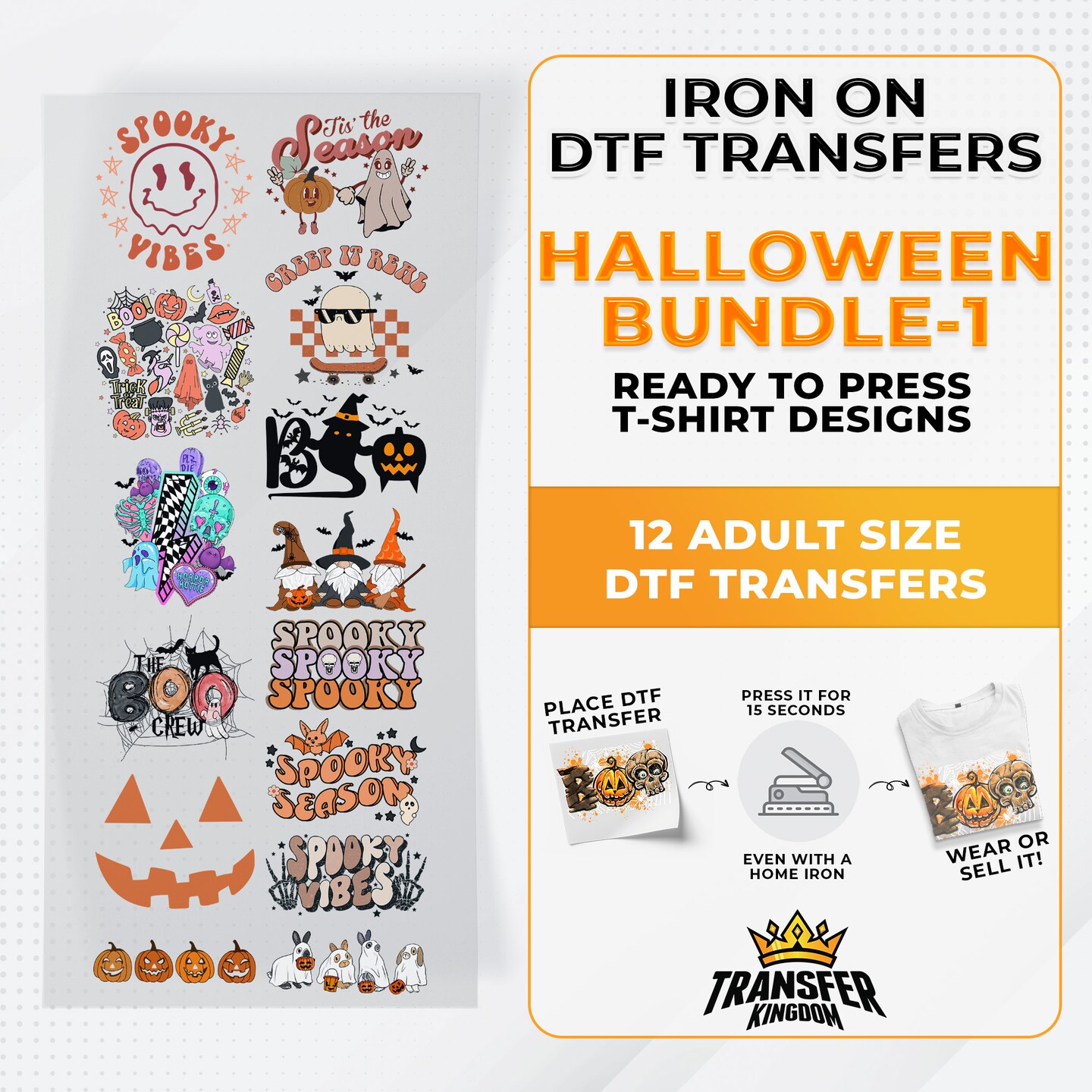 Iron on DTF Transfer Halloween Bundle 1 - 12 Best Seller T-shirt 