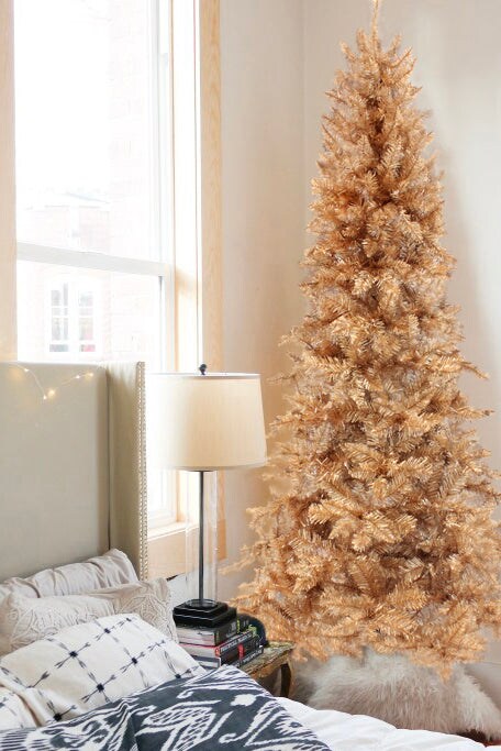Champagne Gold Slim Christmas Tree with Metal Stand