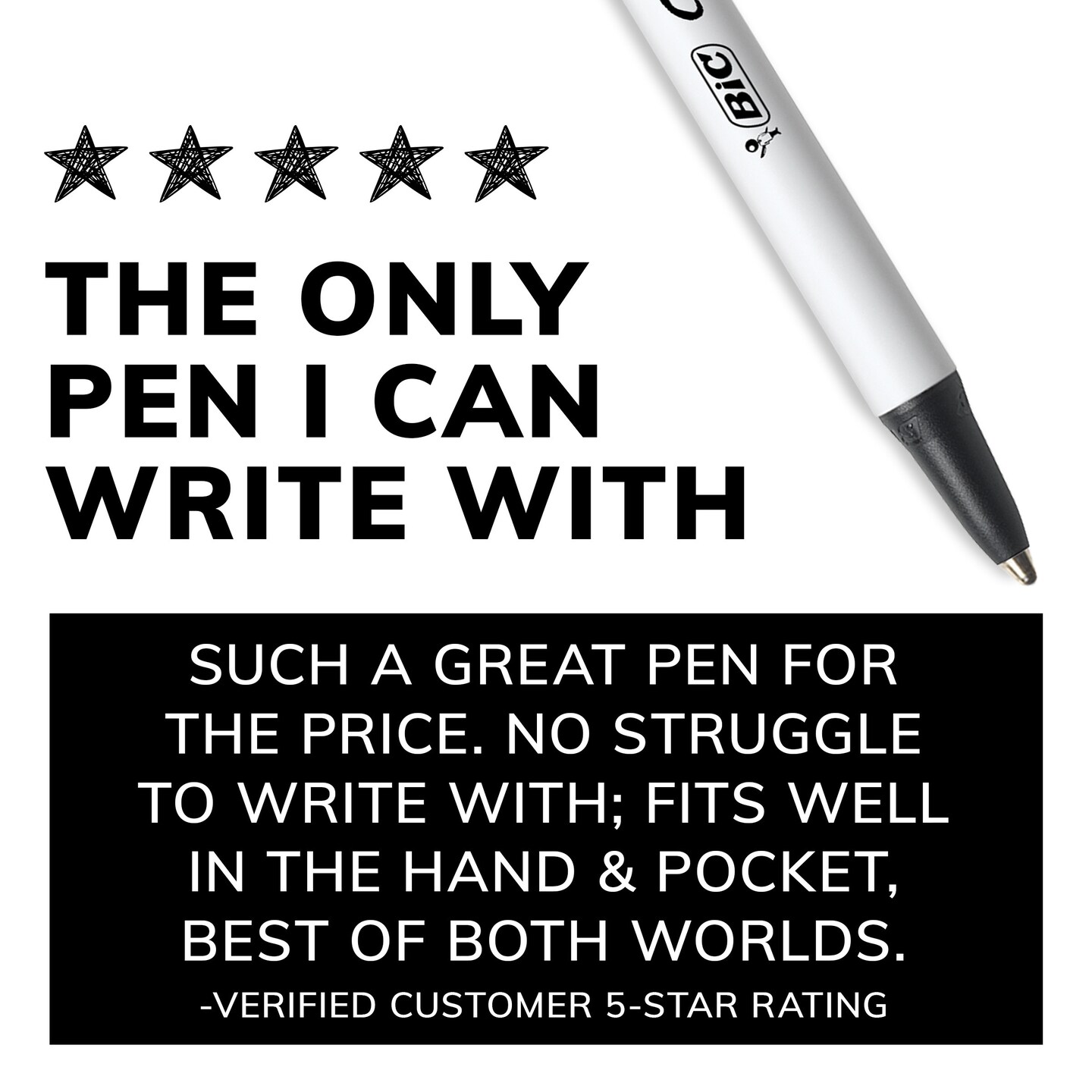 BIC Clic Stic Black Retractable Ballpoint Pens, Medium Point (1.0mm), 24-Count Pack, Round Barrel Design for Comfortable Writing