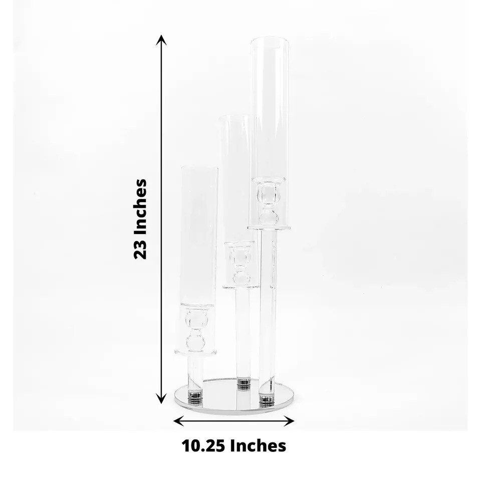 23&#x22; Clear 3 Arm Crystal Glass Round Candelabra Taper Candle Holder Party Events