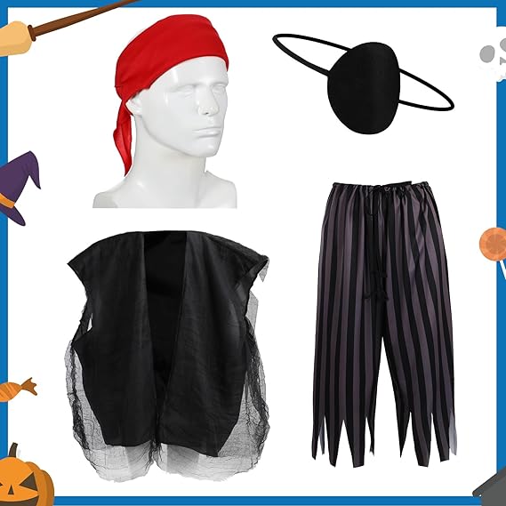 4 Pcs 12 ft Skeleton Accessories Giant Pirate Costume Set Halloween Skeleton Clothing Accessories for Garden Lawn Outdoor Halloween Decoration Black