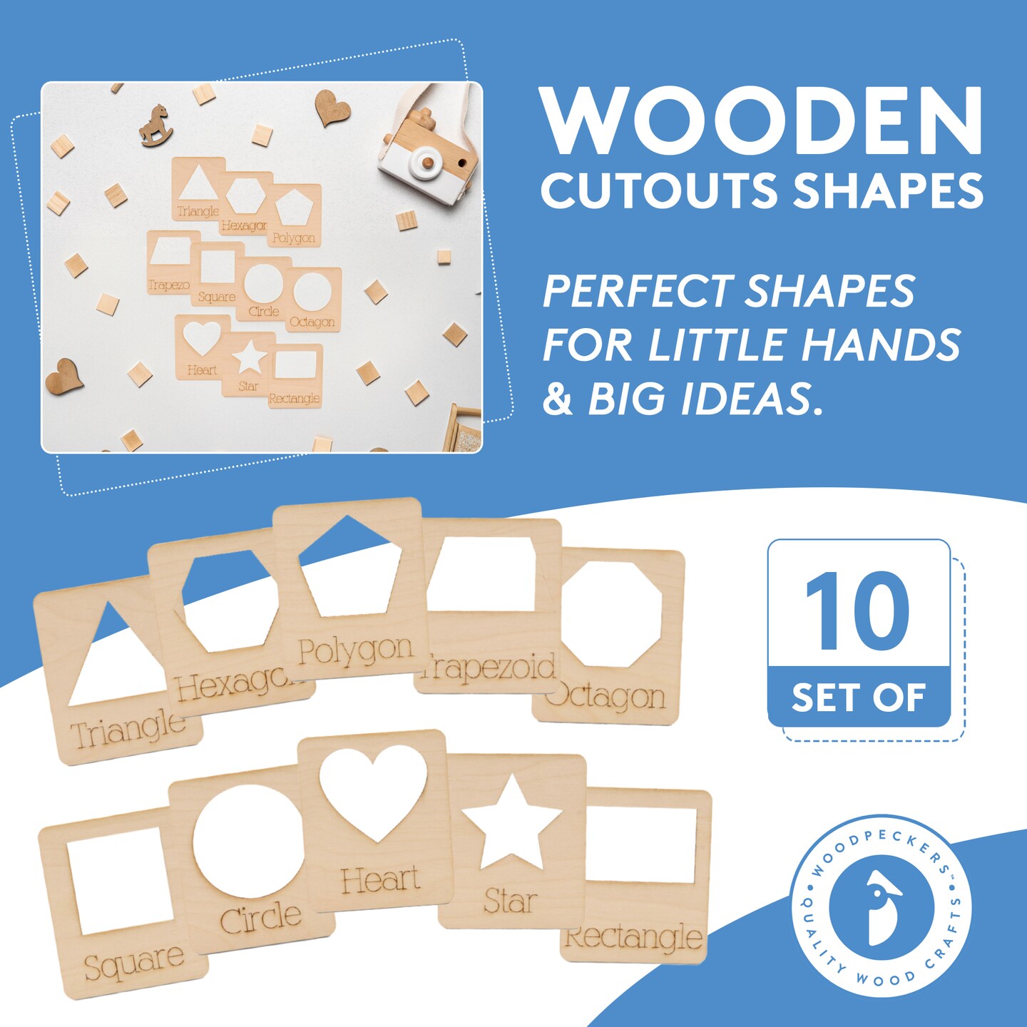 Set of 10 Eco-friendly Geometric Stencils for Painting &#x26; DIY Crafts |Woodpeckers